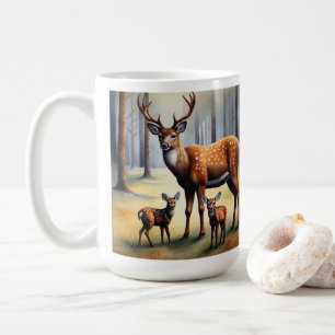 Caneca De Café Cervo e Cervos Novos na Floresta Animais Selvagens