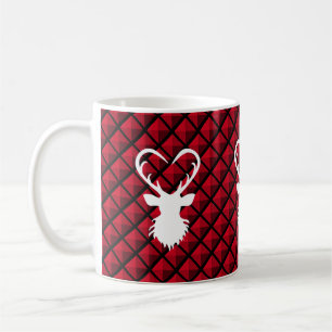 Caneca De Café Cervo em padrão de diamante preto e vermelho