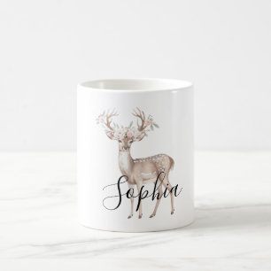Caneca De Café Cervo Flores Rosa