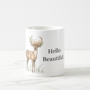Caneca De Café Cervo usando Flores