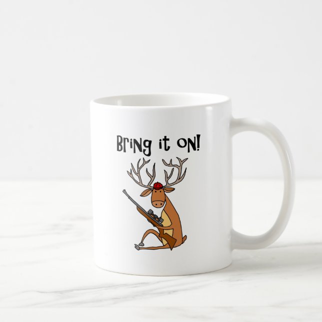 Caneca De Café Cervos engraçados com rifle e boné da caça (Direita)