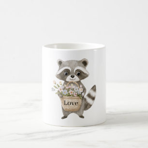 Caneca De Café Cesta de Flores de Guaxinim Fofinho