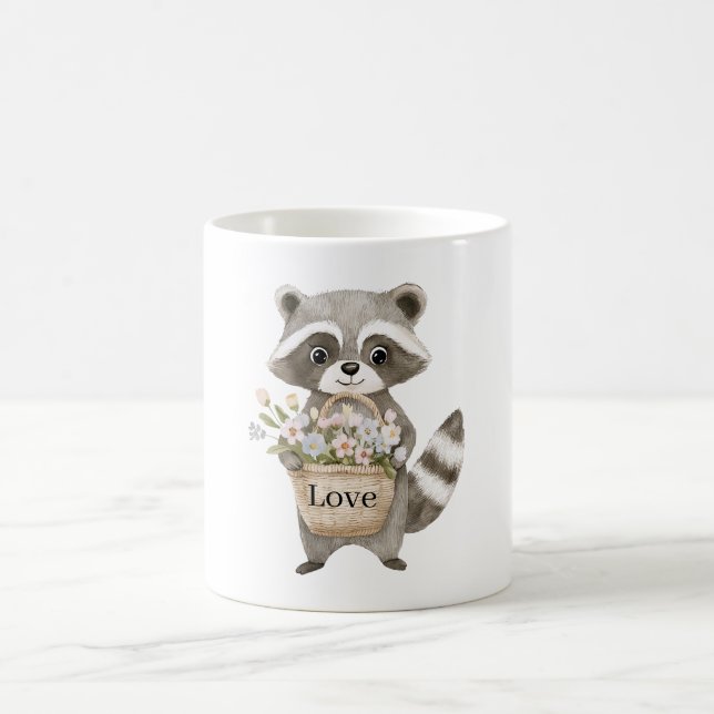 Caneca De Café Cesta de Flores de Guaxinim Fofinho (Centro)