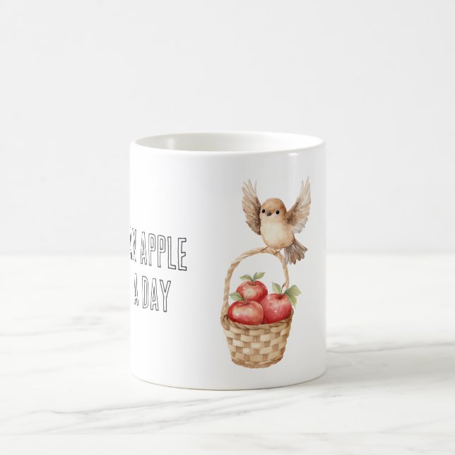 Caneca De Café Cesta de Maçãs Pássaro (Centro)
