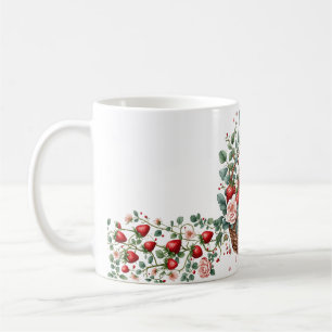 Caneca De Café Cesta de Morango em Aquarela Estilo Fazenda 