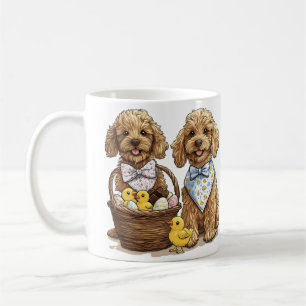 Caneca De Café Cesta de Páscoa dos Cachorros de Goldendoodle pásc