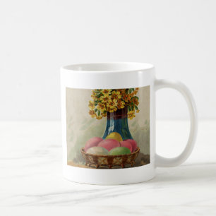 Caneca De Café Cesta de Páscoa Ovos Flores Antigo
