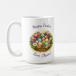 Caneca De Café Cesta de Primavera da Páscoa com Ovos, Flores e Fo