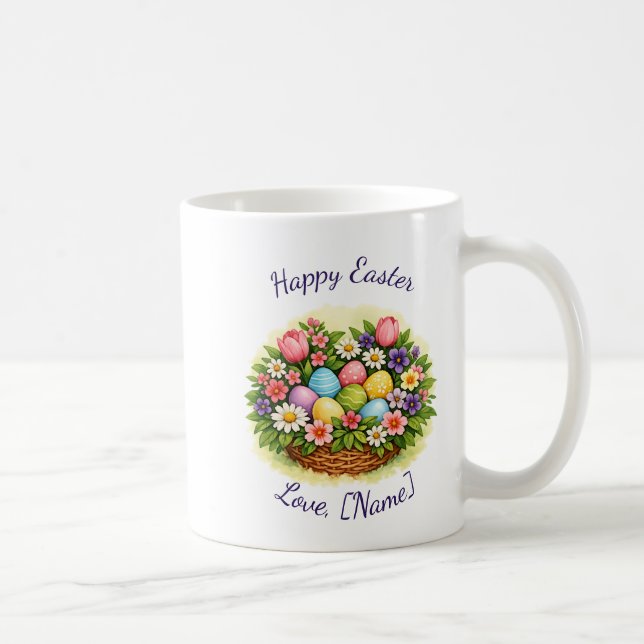 Caneca De Café Cesta de Primavera da Páscoa com Ovos, Flores e Fo (Direita)