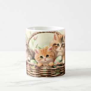 Caneca De Café Cesto de Páscoa do gatinho primavera