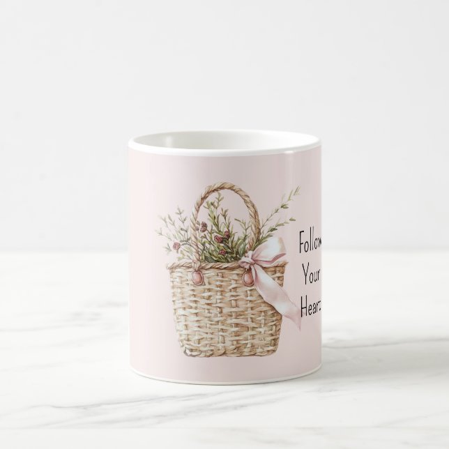 Caneca De Café Cesto de Rosas Vermelhas com Laço Rosa (Centro)
