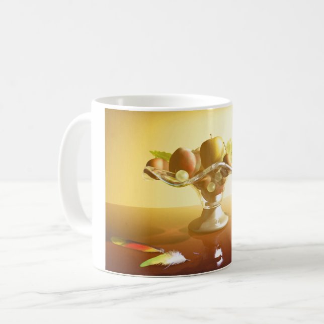 Caneca De Café Cesto de vidro com frutas e borboleta  (Frente Esquerda)