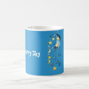 Caneca De Café Céu Estrelado Azul Água Estrelas Amarelas Luas