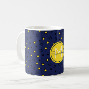 Caneca De Café Céu Noturno Estrelas Fofas em Padrão Azul Marinho