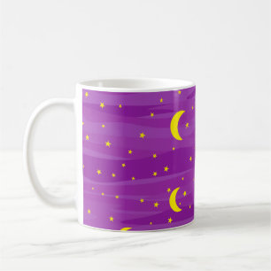 Caneca De Café Céu Noturno Roxo Escuro - Estrelas e Padrão Luar