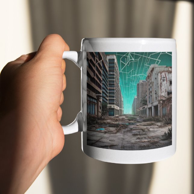 Caneca De Café Céus Teais Distópicos Abandonados (Criador carregado)