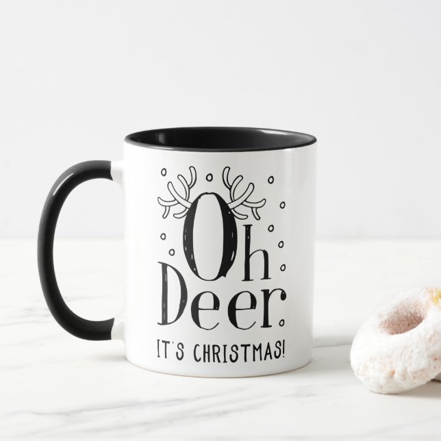 Caneca de café/chá com ilustração de Natal de cerv (Com Donut)