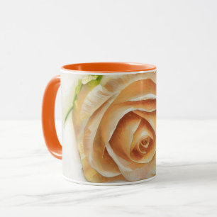 Caneca de Café Chá de Arte de Rosa Creme Laranja B