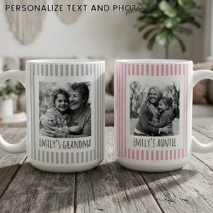Caneca De Café Chá de Bebê Avó Tia Listras Rosa Personalizadas
