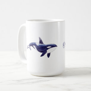 Caneca De Café Chá de Bebê Baleia Orca Aquarela