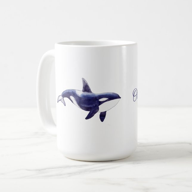 Caneca De Café Chá de Bebê Baleia Orca Aquarela (Frente Esquerda)