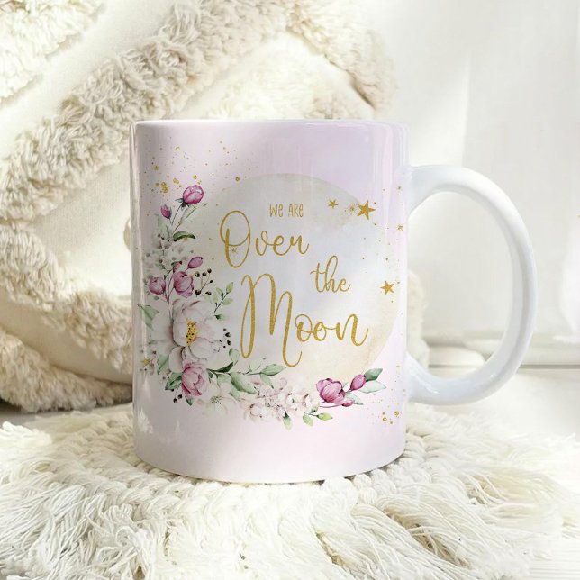 Caneca De Café Chá de Bebê Floral Moon Pink (Criador carregado)