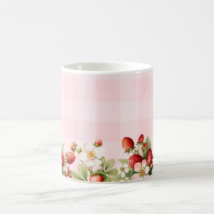 Caneca De Café Chá de bebê xadrez rosa morango