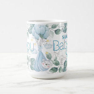Caneca De Café Chá de fraldas. Bear Dormindo Azul.