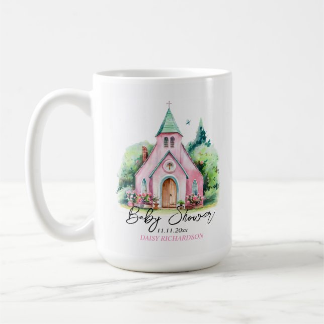 Caneca De Café Chá de fraldas floral de aquarela de igreja rosa (Esquerda)