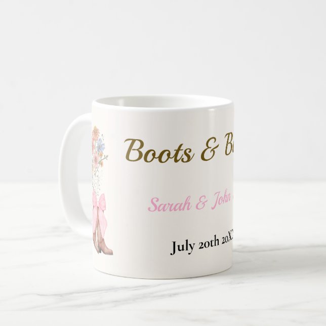 Caneca De Café Chá de Noiva Botas e Espumante (Frente Esquerda)
