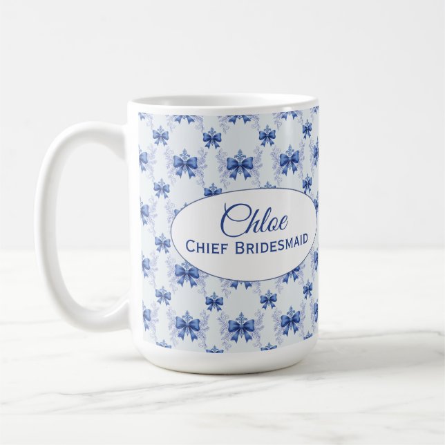 Caneca De Café Chá de Noiva Elegante com Laço Azul (Esquerda)