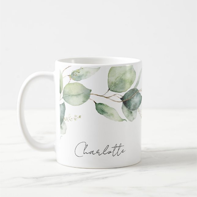 Caneca De Café Chá de Noiva em Aquarela com Eucalipto em Letra Sc (Esquerda)
