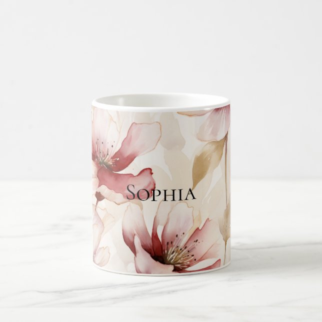 Caneca De Café Chá de Noiva Floral Lavanda Creme Borgonha (Centro)