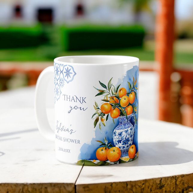 Caneca De Café Chá de panela azul de Talavera favorece prêmios (Talavera blue tiles citrus Spanish vintage Mexican bridal shower favors prizes personalized mug)