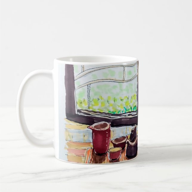 Caneca De Café Chá e Flores na Janela (Esquerda)