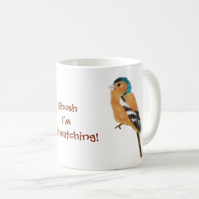 Caneca De Café Chaffinch Bird Assistindo Engraçado (Frente Esquerda)