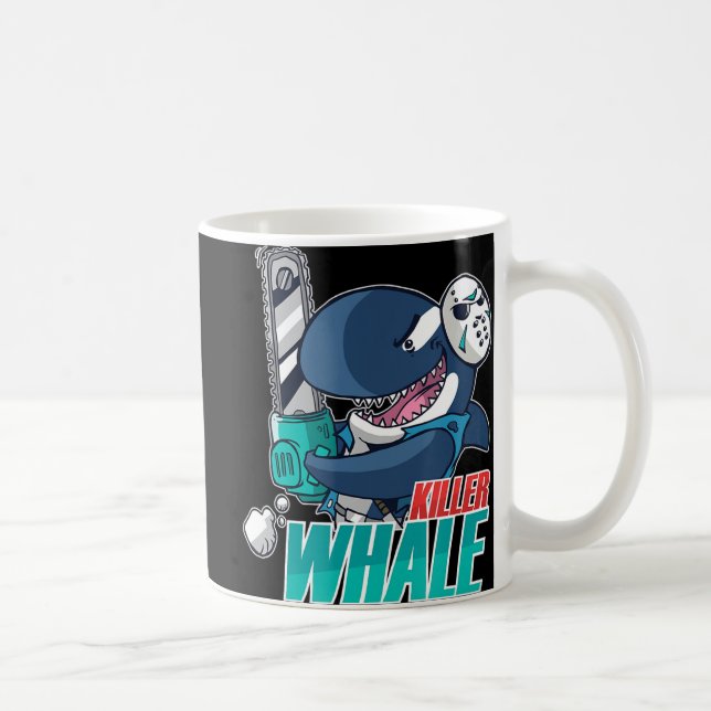 Caneca De Café Chainsaw Killer Whale Diversão Orca Halloween (Direita)