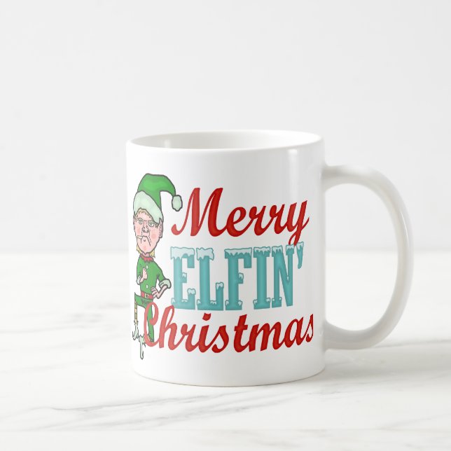 Caneca De Café Chalaça Elfin alegre do Natal do duende engraçado (Direita)