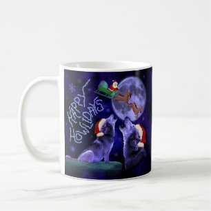 Caneca De Café Chalaça engraçada Howlidays feliz do lobo do Nat