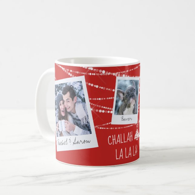 Caneca De Café Challah Days La La Christmas + Hanukkah Photo (Frente Esquerda)