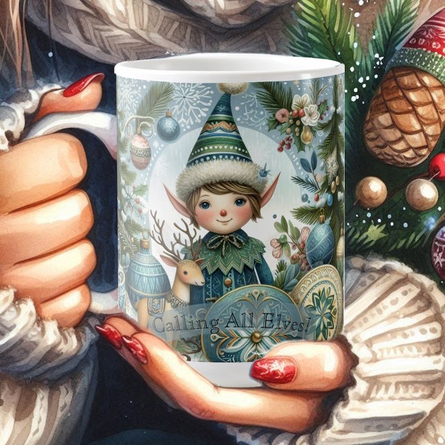 Caneca De Café Chamando Todos Elves Snowflake de Festa de Natal F (Calling All Elves Snowflake Christmas Party Funky Coffee Mug)