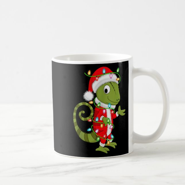 Caneca De Café Chameleon Christmas Lights Santa Costume Cute Anim (Direita)