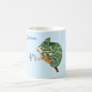 Caneca De Café Chameleon Jazz Saxofone Music Nome Personalizado