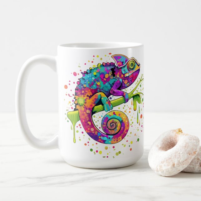 Caneca De Café Chameleon Paint mantém estilo aquarela (Com Donut)