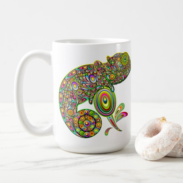 Caneca De Café Chameleon Psychedelic Fantasy (Com Donut)
