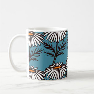 Caneca De Café Chamomila, padrão de desenho animado azul-vintage.
