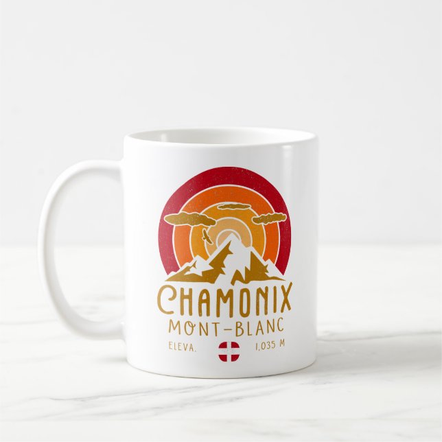 Caneca De Café Chamonix França Retro Sunset Skiing Souvenirs 80s (Esquerda)