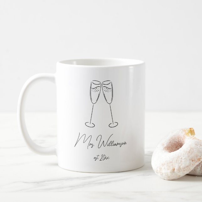 Caneca De Café Champagne Glass Bride Wedding Newlywing Casal (Com Donut)