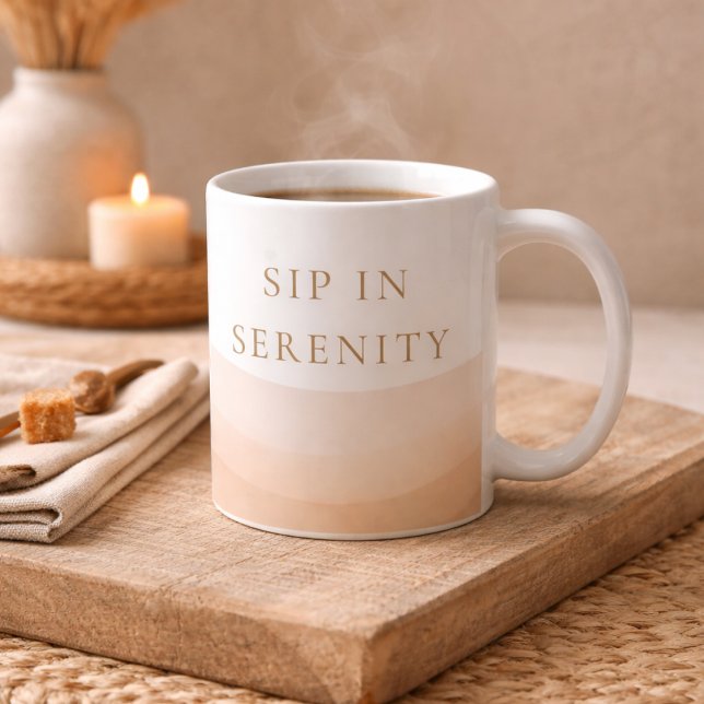 Caneca De Café Champagne Shore Calm Classic Mug, 11 oz (Taupe to ivory ombre with Sip in Serenity for elevated coastal mornings)