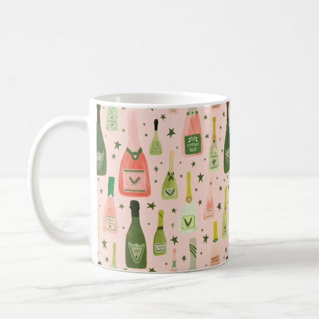 Caneca De Café Champanhe Rosa e Padrão de Estrelas (Esquerda)